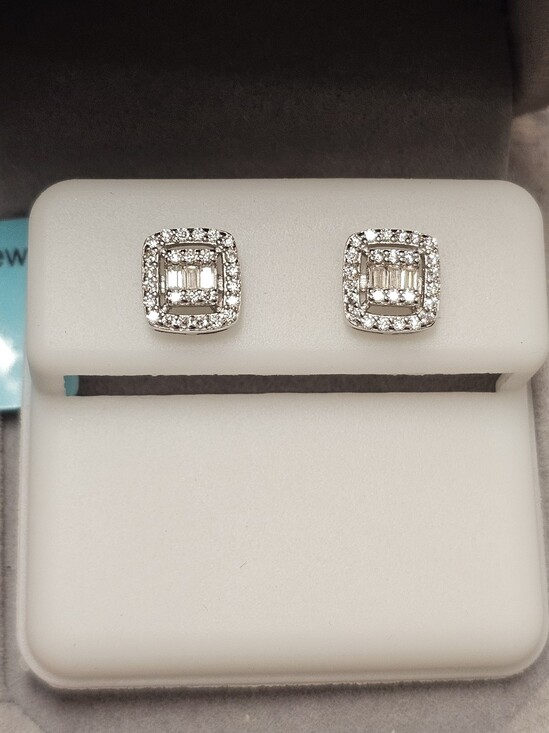 Jewelry - Sterling Silver Square Halo Moissanite Screw back Stud Earrings